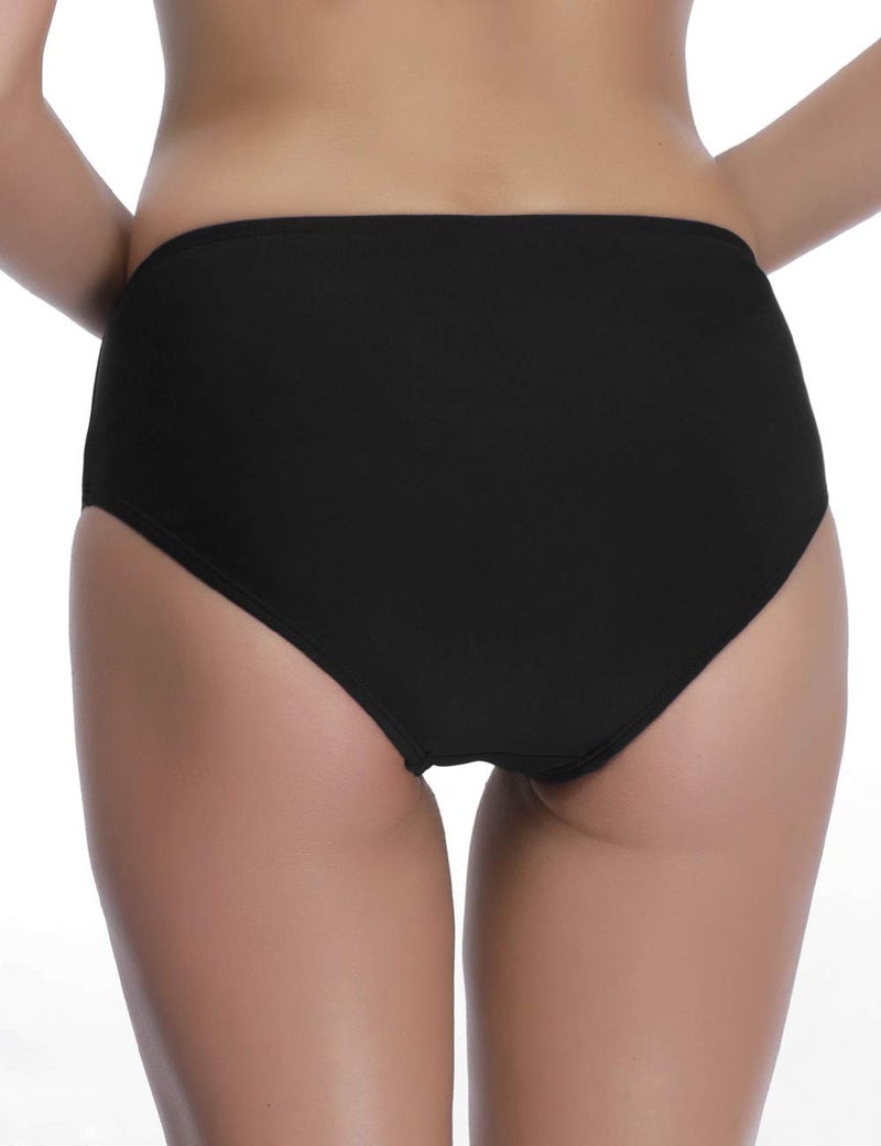 AXESEA Womens Bikini Bottoms High Waist Black Swim Bottom Swimsuit Swim Brief,Black-L,Full Coverage - Image 2